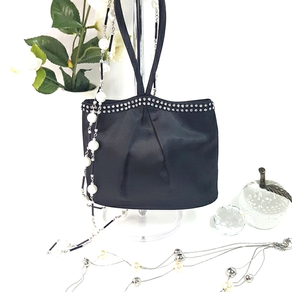 90's UNIPEL💋Black Silky Small Evening Clutch|HandBag|Wristlet|Shoulder Bag - Picture 8 of 10